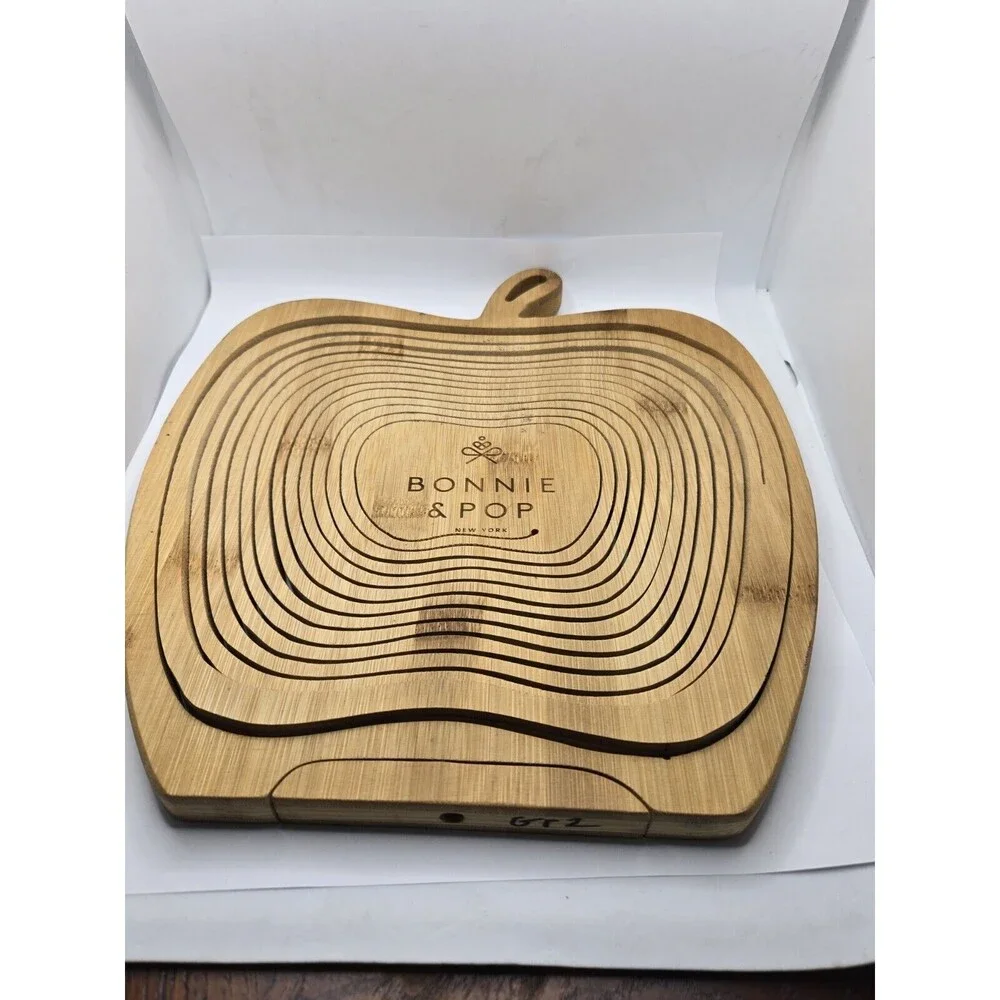 Apple Shaped Folding Collapsible Wooden Basket Fruit Bowl Trivet Decor